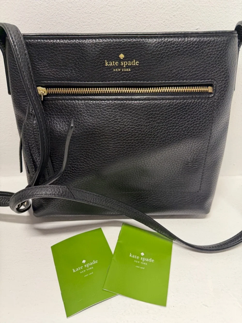 Kate Spade Chester Street Dessi Crossbody Bag Pebbled Leather Purse Black Gold